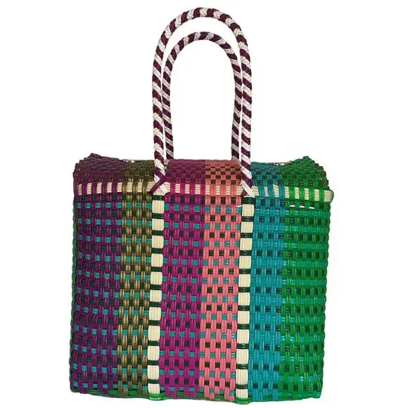 Colorful Handwoven Market & Beach Bag – Recycled Plastic Tote - Picture 1 of 9
